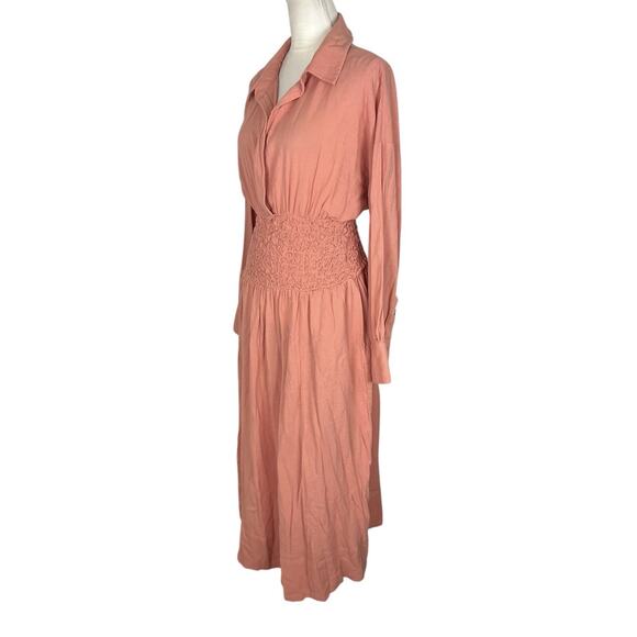 Free People Monika Shirt Midi Dress V-Neck Drop Shoulder Smocked Size Small - Picture 5 of 9